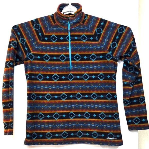 Eddie Bauer Aztec Print Fleece Quarter Zip Pullover Women’s Large Warm - Picture 1 of 10